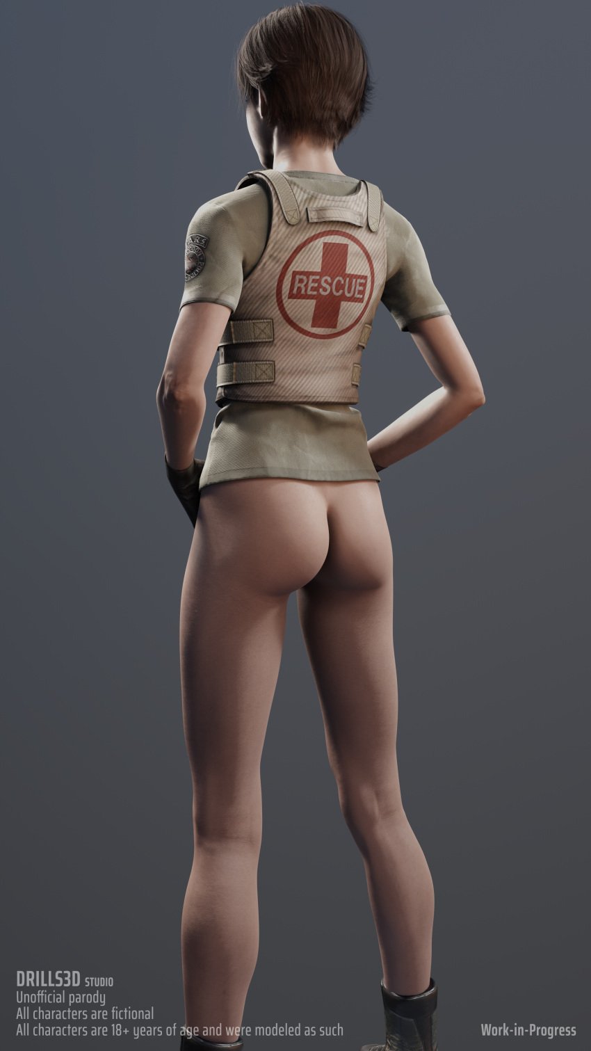 1girls 3d ass black_hair drills3d exposed_ass rebecca_chambers resident_evil selfdrillingsms sole_female