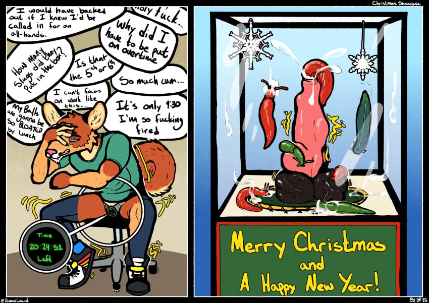 absurd_res animal_genitalia animal_penis ball_bulge balls bodily_fluids canid canine canine_penis christmas clothing cock_vore creature_inside cum cutaway dialogue display_case exhibitionism feral gastropod genital_fluids genitals glass_box hi_res holidays infestation inside_balls male male_only mammal mollusk parasite penetration penile penis portal portal_panties qwaxi~lixard shaking_legs slug thinking_with_portals thought_bubble timer unprofessional_behavior urethral urethral_bulge urethral_penetration vore zoophilia