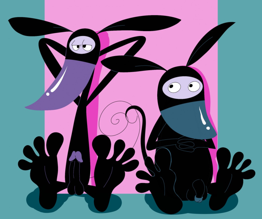 2boys anthro black_body feet flaccid_penis genitals jollyville les_ratz male male_only murine penis rapido_(ratz) rat razmo rodent simple_background sitting tail