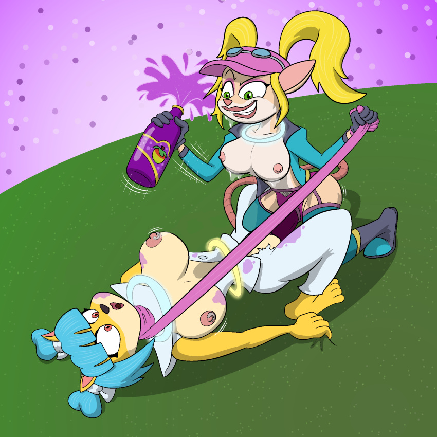 2girls activision anthro big_breasts breasts crash_(series) crash_team_racing_(series) crash_team_racing_nitro-fueled darkajugin dildo duo female female/female female_only genitals hi_res lips megumi_bandicoot multiple_girls nipples pasadena_o'possum pussy sex sex_toy strapon vaginal_penetration yuri