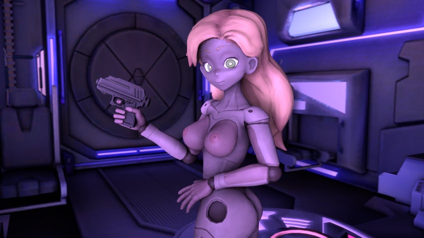 16:9 ass blonde_female blonde_hair breasts breasts_out busty completely_nude completely_nude_female female female_focus female_only green_eyes highres nude nude_female robot robot_girl robot_humanoid sfm sfmseno solo solo_female source_filmmaker space spacecraft video_games