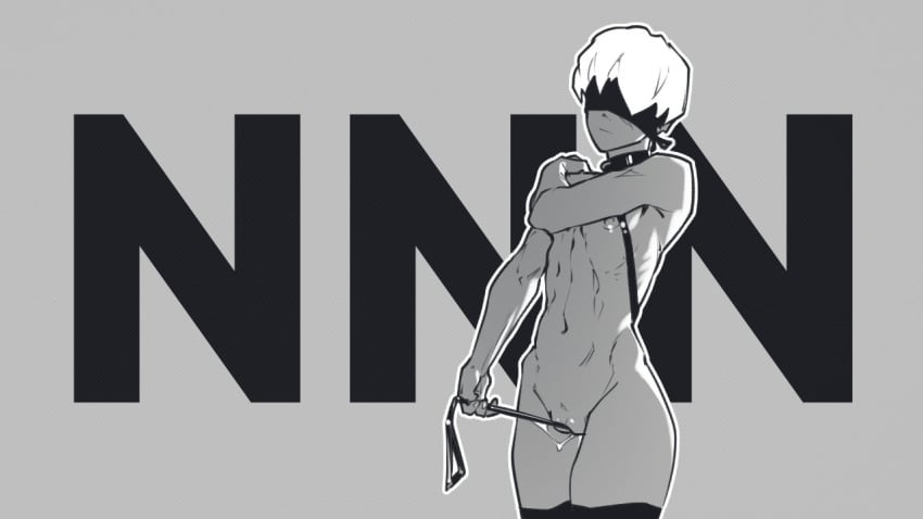 blindfold collar cuntboy intersex leash nier:_automata no_nut_november nude pussy pussy_juice square_enix tailbox thighhighs yorha_9s