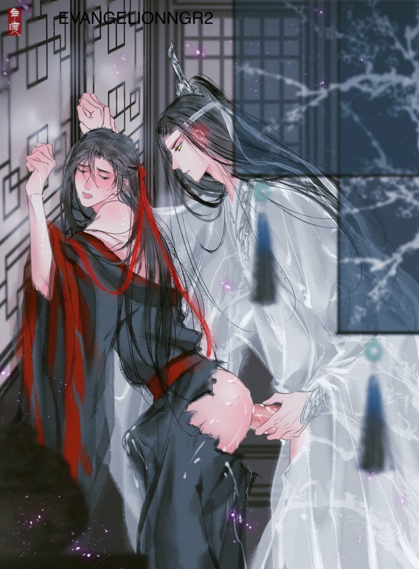 anal_sex bishonen black_hanfu canon_couple clothed clothed_sex clothing cum erection gay gay_sex gold_eyes hanfu headband lan_wangji long_hair long_hair_male male_only mo_dao_zu_shi penis penis_in_ass torn_clothing wei_wuxian white_hanfu yaoi