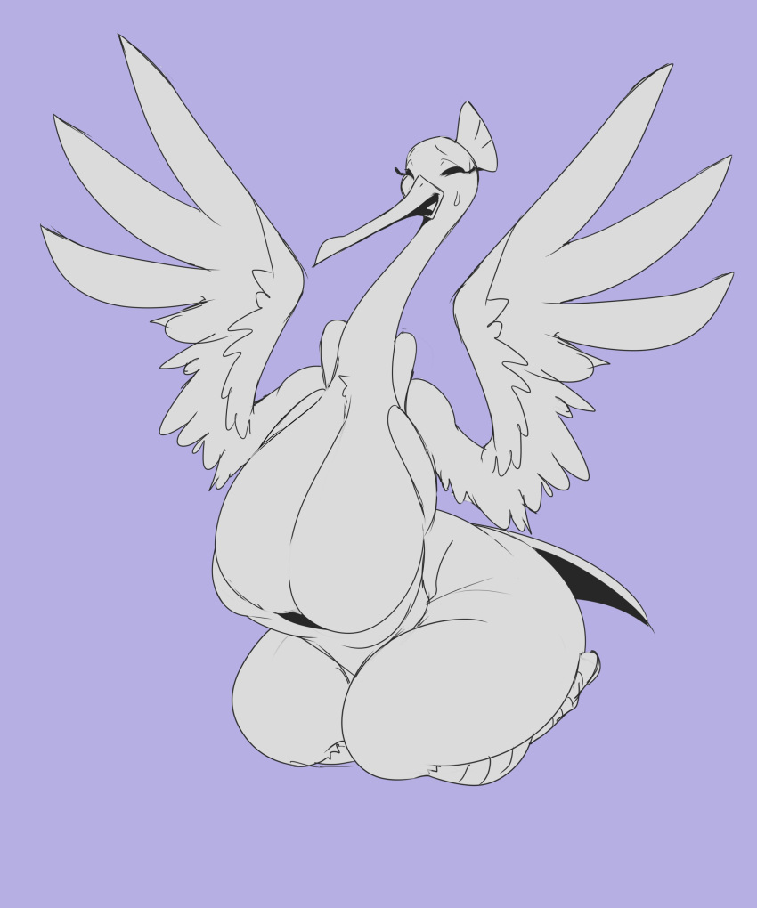 1girls anthro ber00 black_and_white bombirdier breasts closed_eyes female female_only furry huge_breasts nintendo pokémon_(species) pokemon sketch solo sweatdrop thick_thighs video_games wide_hips