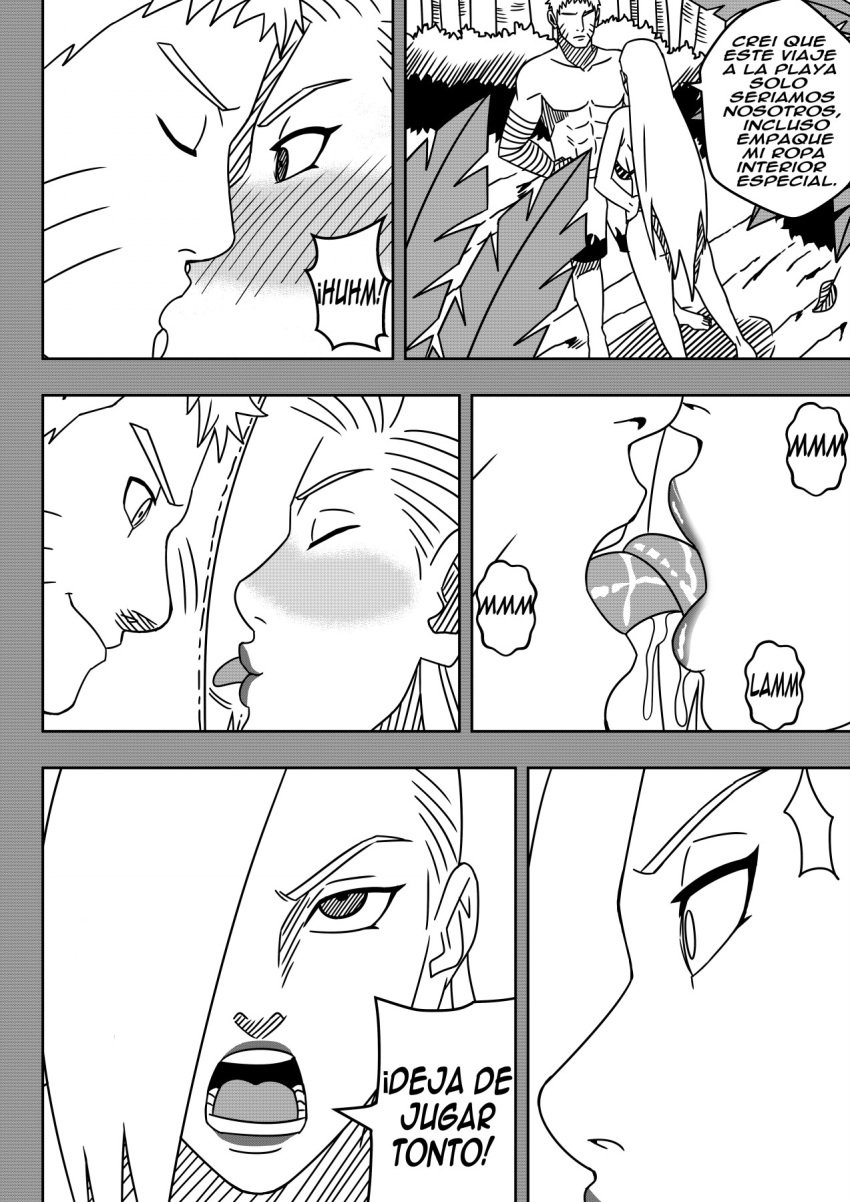 1boy 1girls after_kiss annoyed black_and_white blush comic dialogue embarrassed female ino_yamanaka jealous jealousy kissing making_out male male/female naruto naruto:_the_last naruto_(series) naruto_shippuden ninrubio outdoors scolding short_hair spanish_text story surprised talking tease teasing tongue tongue_kiss tongue_out tsundere uzumaki_naruto very_long_hair