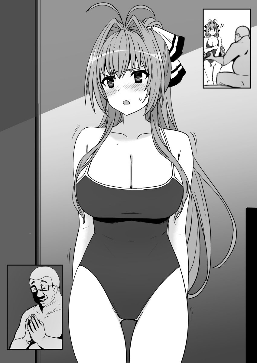 amagi_brilliant_park big_breasts blush fat_man glasses h2o_(ddks2923) older_male older_man_and_teenage_girl ponytail prostitution school_swimsuit sento_isuzu teenage_girl ugly_bastard ugly_man