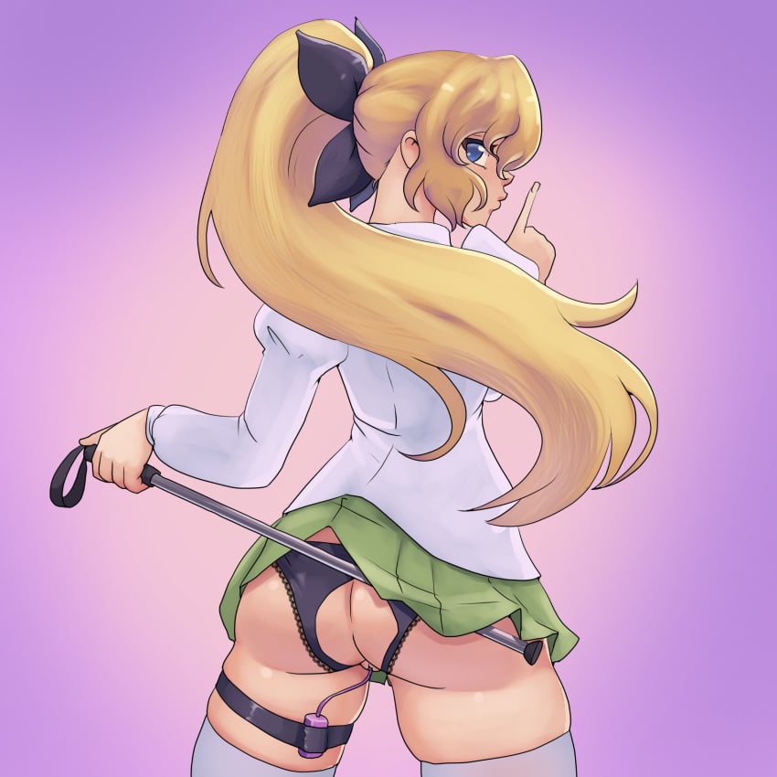 big_ass blind blonde_hair cane crotchless_panties katawa_shoujo large_ass req satou_lilly sex_toy upskirt vibrator vibrator_in_pussy