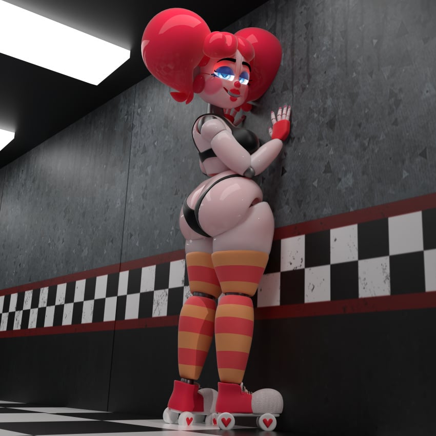 1girls 3d 3d_(artwork) animatronic ass baby_(fnafsl) big_ass big_breasts blue_eyes breasts circus_baby circus_baby_(fnaf) clothing clown clown_girl female five_nights_at_freddy's five_nights_at_freddy's:_sister_location glowing_eyes peachrot pink_hair roller_skates skimpy smile so87baby solo solo_female summer_baby summer_of_87_baby thick_thighs thighhighs thong twintails