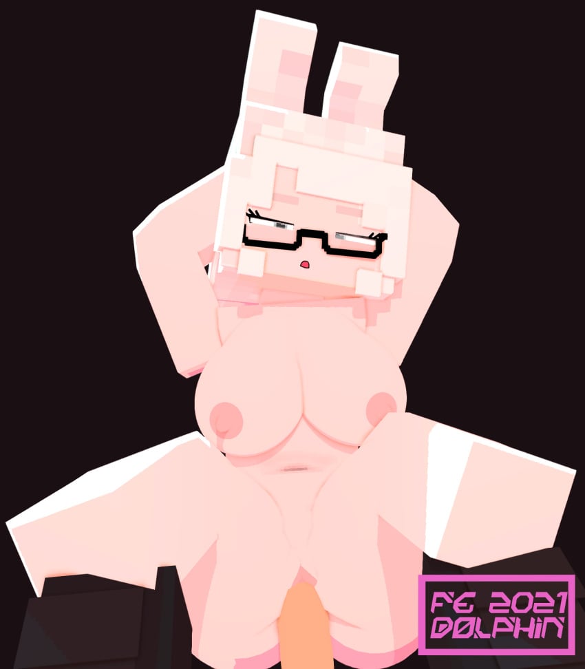 1boy 1girls beatrice_flakstein_(fedolphin) bunny_ears fedolphin female glasses laying_on_back male_pov minecraft pov pov_eye_contact white_hair