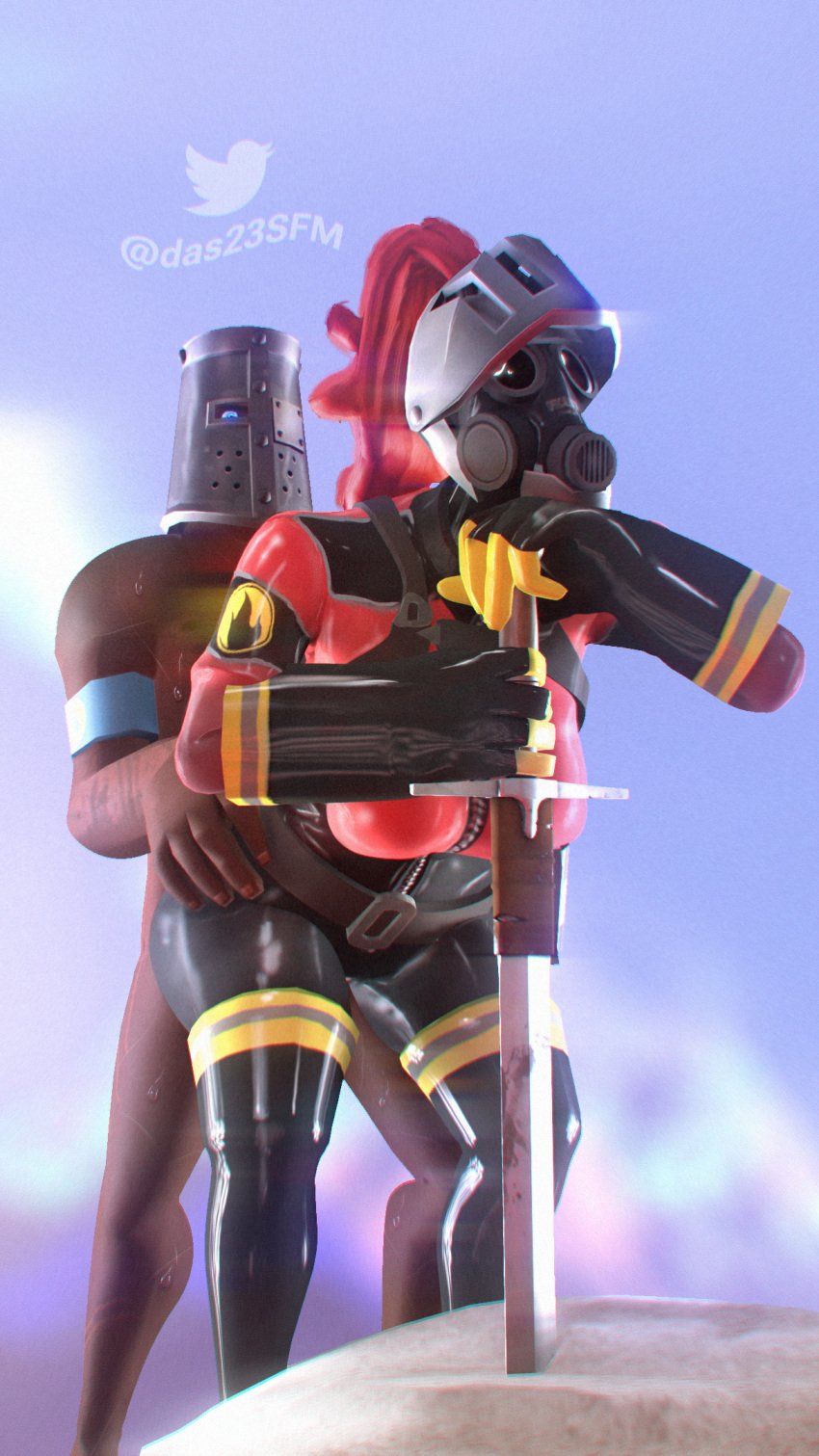 3d dash23 demoman doggy_style fempyro from_behind from_behind_position knight_armor knight_helmet pyro sfm source_filmmaker straight sweat sword team_fortress_2 vaginal_penetration