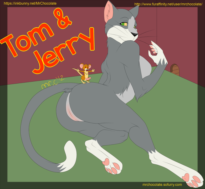 1boy 1girls anthro erection feline female fur furry jerry_mouse mouse mrchocolate nude pawpads paws penis pussy rodent rule_63 tom_and_jerry tom_cat