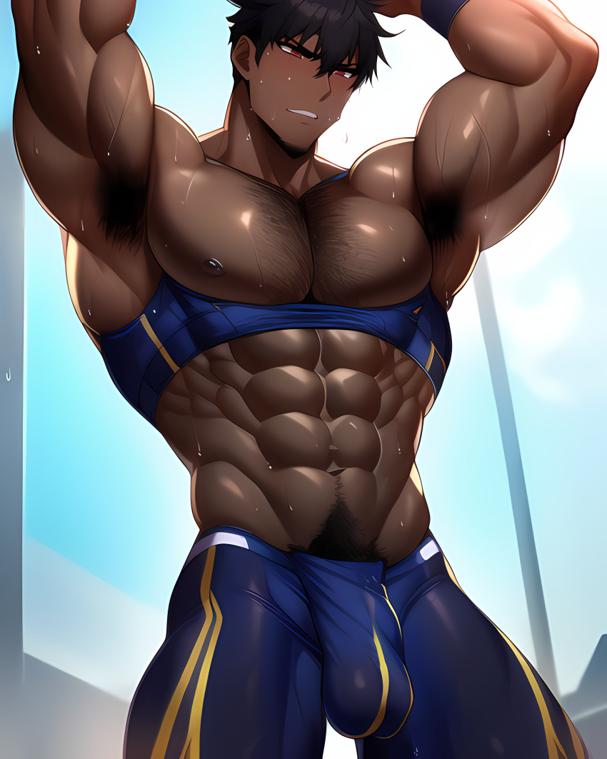 1boy 1human 1male 1man abs ai_generated arm_up armpit_hair armpits bara bara_tiddies bara_tits biceps big_arms big_muscles black_hair bulge bulge_through_clothing dark-skinned_male dark_skin hairy_armpits hairy_chest hairy_male large_pecs large_pectorals looking_down male male_focus male_nipples male_only man man_boobs man_breasts man_tits manly masculine masculine_male muscle muscles muscular muscular_arms navel nipples pecs pectorals sweat sweating trapezius underwear underwear_only wet wet_body wet_skin