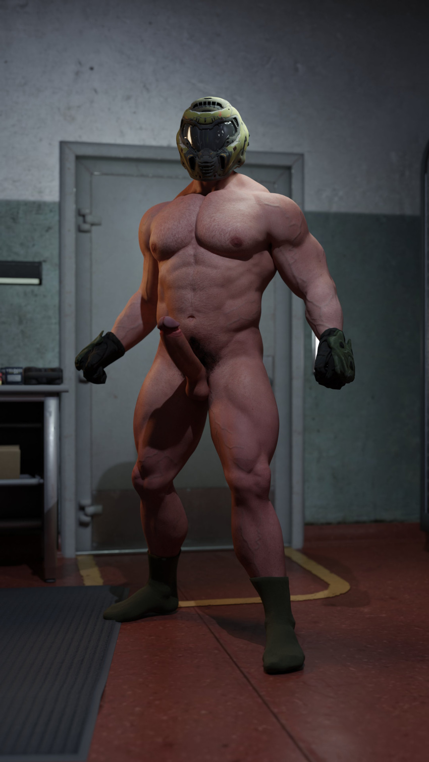 1boy balls bara doom doom_slayer_(doom) male male_only muscles muscular muscular_male penis rtyfia solo solo_male