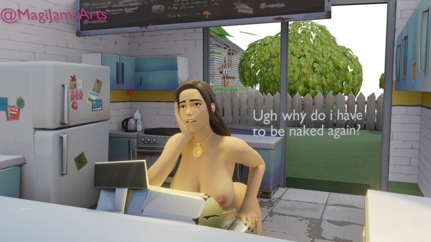 chica_(fortnite) exhausted fortnite huge_breasts latina public public_nudity resting_on_arm sweaty tired tired_eyes twitch