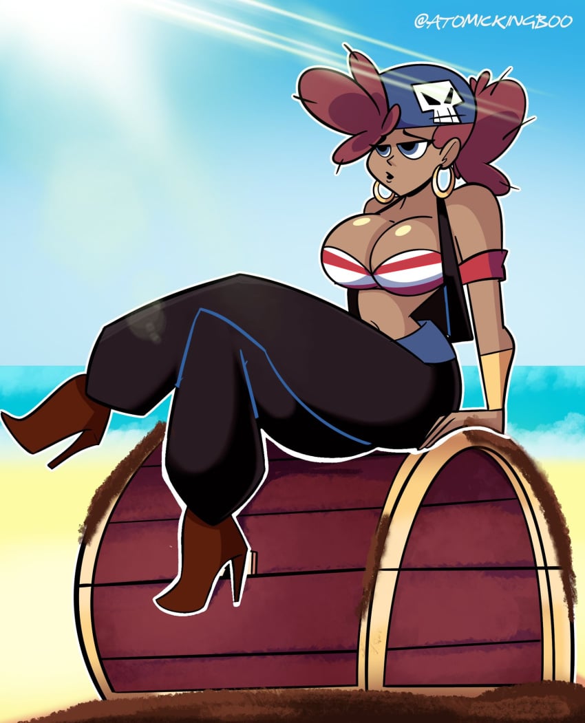 1girls artist_name ass atomickingboo big_ass big_breasts breasts brown_hair busty curvaceous curvy curvy_figure dark-skinned_female dark_hair dark_skin eyebrows eyelashes eyes female female_focus female_only hair high_heel_boots high_heels hips large_breasts legs lips long_hair original original_character pirate rebecca_fannybaws rebecca_the_pirate thick thick_legs thick_thighs thighs voluptuous wide_hips