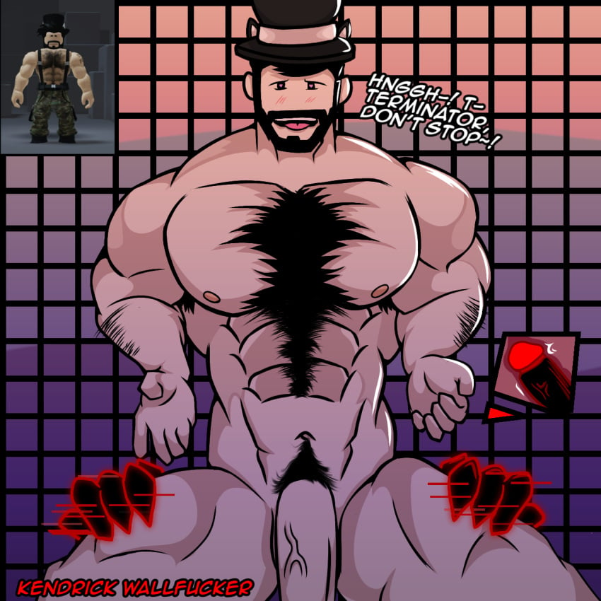 1boy ahe_gao anal arm_hair armpit_hair armpit_hair_peek ayden_(original_character) bara beard black_hair blush chest_hair dilf hairy heart_pupils kendrick_nsfw looking_at_viewer male male_penetrated male_pubic_hair muscular original_character pov pow's_termination pubic_hair roblox robloxian terminator_(pow's_termination) tongue_out