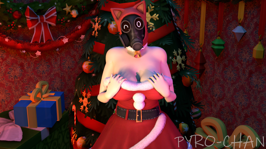 1girls big_breasts big_breasts christmas christmas_clothing christmas_outfit christmas_tree dress female female_only fempyro pyro-chan sfm source_filmmaker team_fortress_2 valve