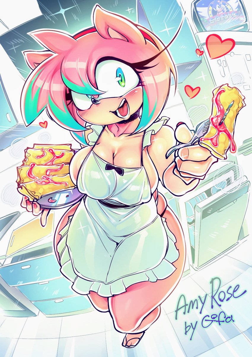 1girls amy_rose anthro artist_name ass breasts character_name eulipotyphlan furry furry_female gofa green_highlights hedgehog highlights_(coloring) holding_object looking_at_viewer mammal open_smile pink_hair red_hairband sega short_hair smile sonic_(series) sonic_the_hedgehog sonic_the_hedgehog_(series) teeth tongue