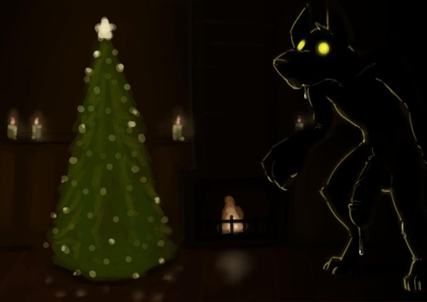 1boy 2022 anthro balls big_penis bodily_fluids candlelight christmas christmas_lights christmas_star christmas_tree claws digital_media_(artwork) digitigrade empty_eyes fire fireplace fur fur_tuft genital_fluids genitals glans glowing glowing_eyes hi_res holidays hyena inside light male male_only mammal monster nude penis plant precum precum_string prick_ears saliva saliva_string solo standing star stupidgnoll stupidgnoll_(character) tree tuft yellow_eyes