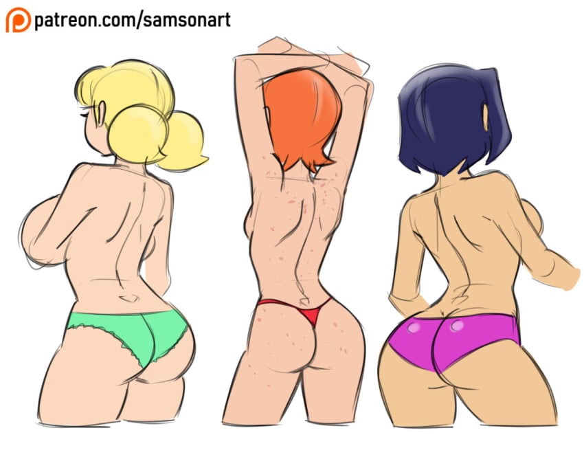 3girls aged_up armpits ass ass_cleavage back_view ben_10 big_breasts black_hair blonde_hair breasts bubble_ass bubble_butt butt_crack cartoon_network crossover dat_ass female_only flat_chested freckles green_panties gwen_tennyson hands_on_breasts inspector_gadget jackie_chan_adventures jade_chan light-skinned_female multiple_girls naked naked_female normal_breasts nude nude_female orange_hair pale-skinned_female panties panties_only penny_gadget purple_panties pussy red_hair red_panties red_thong samson_00 short_hair sideboob small_breasts straight_hair stretching teenager thong topless twintails