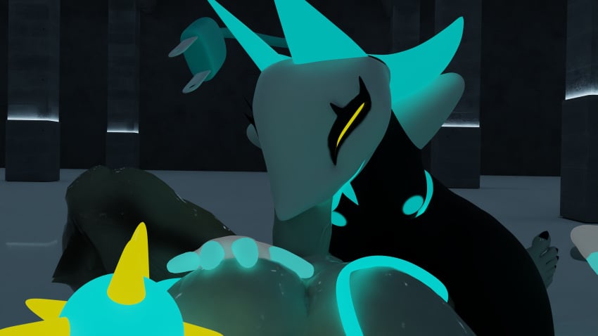 3d absurd_res anthro big_penis black_body breasts deltarune duo felid fellatio female first_person_view floating_hands genitals glowing glowing_eyes glowing_genitalia hand_on_chest hi_res huge_filesize looking_at_viewer machine male male/female mammal narrowed_eyes nipples nude oral penile penis robot sex sitting_on_leg squint tasque_manager_(deltarune) tongue tongue_out undertale_(series) veevei whip yellow_eyes