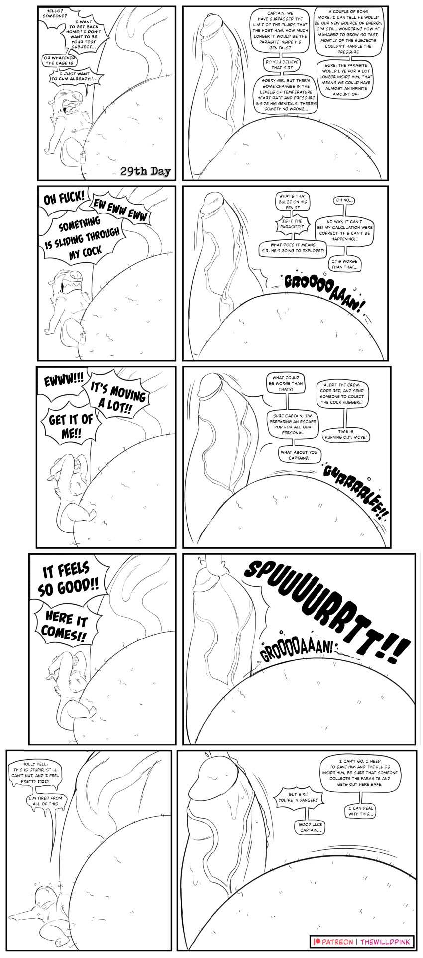 absurd_res anthro balls big_balls big_penis bodily_fluids clenched_teeth comic dialogue excessive_genital_fluids excessive_precum genital_fluids genitals hi_res huge_balls huge_cock humanoid_genitalia humanoid_penis hyena hyper hyper_balls hyper_genitalia hyper_penis jeffrey_taggart male mammal meme no_nut_november orgasm_denial penis precum solo teeth thewilldpink urethral_bulge vein veiny_penis