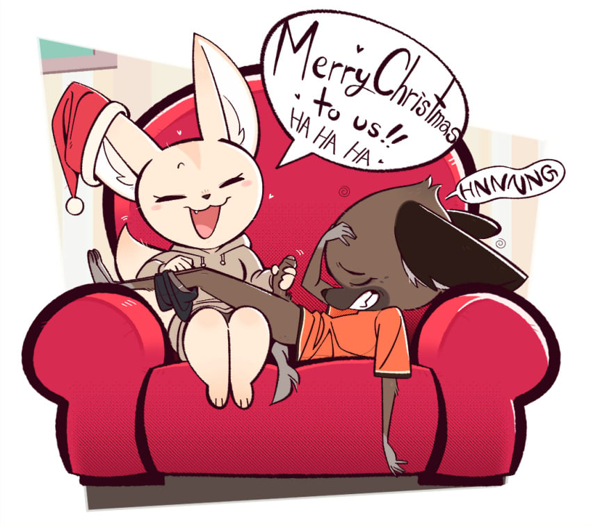 2022 aggressive_retsuko anthro anthro_on_anthro armchair bottomwear bottomwear_down brown_body brown_fur canid canine chair christmas christmas_clothing christmas_headwear closed_eyes clothed clothed_sex clothing dialogue duo english_text erection female fennec fenneko foreskin fox fur furniture genitals haida hand_on_face handjob hat hat_on_ear headgear headwear holidays hoodie humanoid_genitalia humanoid_penis hyena interspecies junyois laugh lying male male/female mammal on_back open_mouth open_smile orange_clothing orange_shirt orange_topwear pants pants_down partially_clothed partially_retracted_foreskin penile penis sanrio santa_hat sex shirt sitting smile smooth_fur t-shirt tan_body tan_fur text topwear uncut