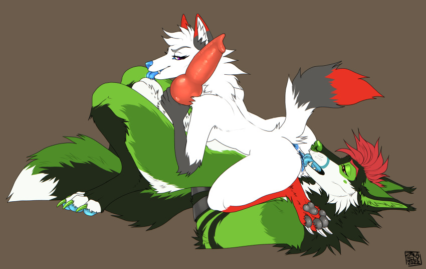 absurd_res anthro ball_lick balls canid canine canis duo female folfitty fox genitals hi_res kazy knot licking male male/female mammal oral pawpads paws sex tongue tongue_out wolf wuffkitty zalasly