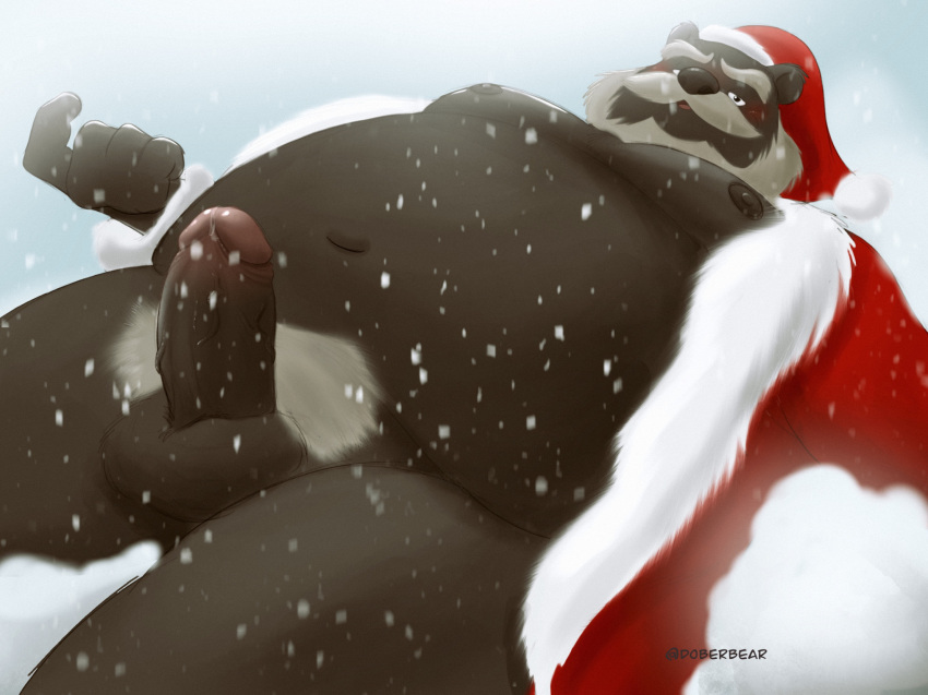 1boy 2022 anthro balls ballsack bear beard belly big_belly body_fur brown_fur christmas christmas_clothing christmas_headwear clothing dober erection facial_hair foreskin foreskin_folds genitals hat headgear headwear hi_res holidays humanoid_genitalia humanoid_hands humanoid_penis intact male male_nipples male_only male_pubic_hair mammal masculine mature_male moobs mustache navel outside overweight overweight_male penis retracted_foreskin santa_hat scrotum smooth_fur snow snowing solo testicles uncut ursid veiny_penis white_hair