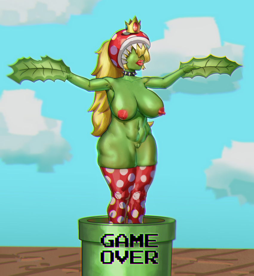 1girls absurd_res after_transformation big_breasts big_butt blonde_hair breasts butt clothing crabhorn crown elemental_creature elemental_humanoid female female_only flora_fauna game_over headgear hi_res huge_ass huge_breasts huge_butt humanoid implied_transformation iranha_plant legwear lips mario_(series) navel nintendo nipples outdoors outside pipes piranha_plant plant plant_girl plant_humanoid plant_transformation plantie plump_lips post_transformation princess_peach skin_color_change solo species_transformation stockings super_mario_bros. thick_lips thick_thighs transformation warp_pipe wide_hips