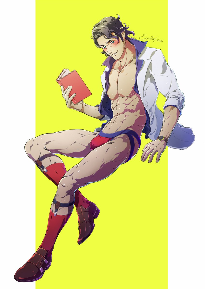 bulge dr._platane evinist jockstrap male male_only muscles muscular muscular_male open_coat platane_(pokemon) pokemon pokemon_xy professor_sycamore underwear