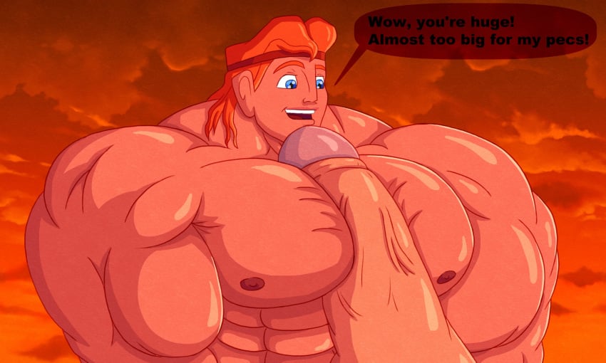 2boys chest disney excessive_muscles gay hercules_(character) hercules_(disney) human human_only imafrnin light-skinned_male light_skin male male_paizuri moobs pecfuck pecs yaoi