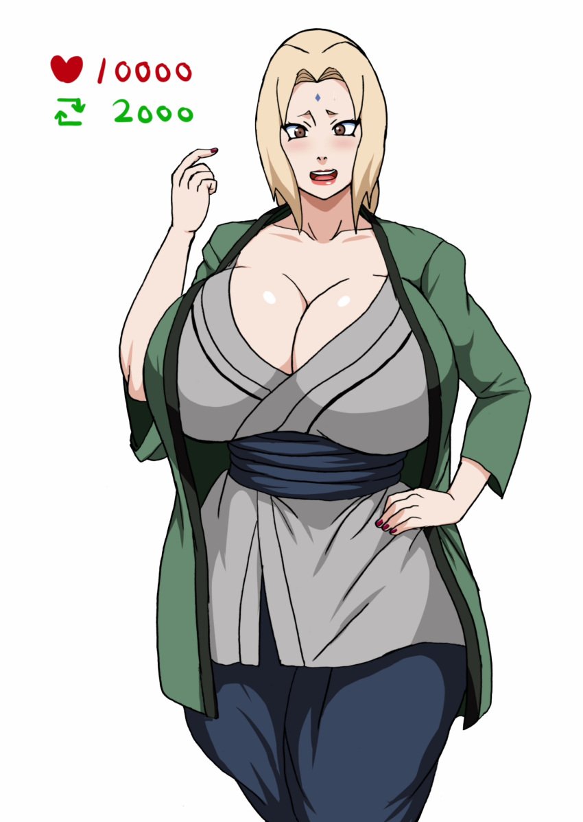 big_breasts blonde_female cleavage clothed gilf milf naruho naruto naruto_(series) retweet_challenge tagme tsunade