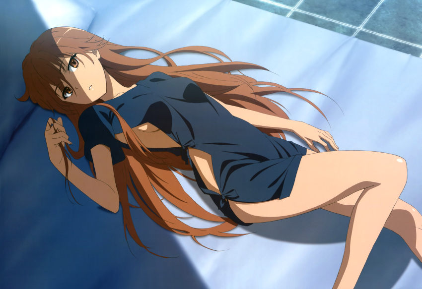 10s 1girls 2013 absurd_res bare_legs breasts brown_eyes brown_hair brunette clone collarbone favorited feet_out_of_frame female fujii_masahiro hi_res hips hospital_gown legs long_hair looking_away lying matching_hair/eyes misaka_imouto misaka_imouto_9982 no_bra no_panties no_underwear nyantype official_art on_back side_slit sideboob small_breasts solo teenage_girl teenager thighs to_aru_kagaku_no_railgun to_aru_majutsu_no_index very_long_hair young