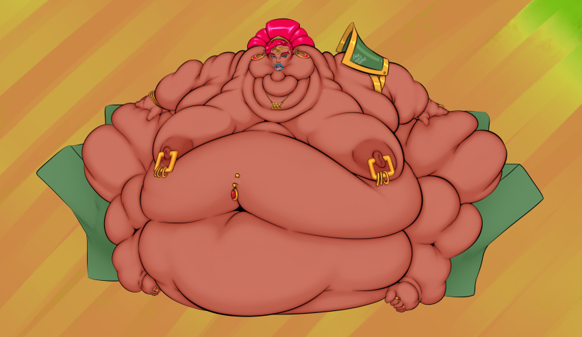 1girls bbw belly big_belly big_breasts breasts breath_of_the_wild captainsoapbeard dark-skinned_female dark_skin fat female gerudo hyper_fat morbidly_obese nipple_piercing nipples obese overweight piercing red_hair ssbbw the_legend_of_zelda urbosa