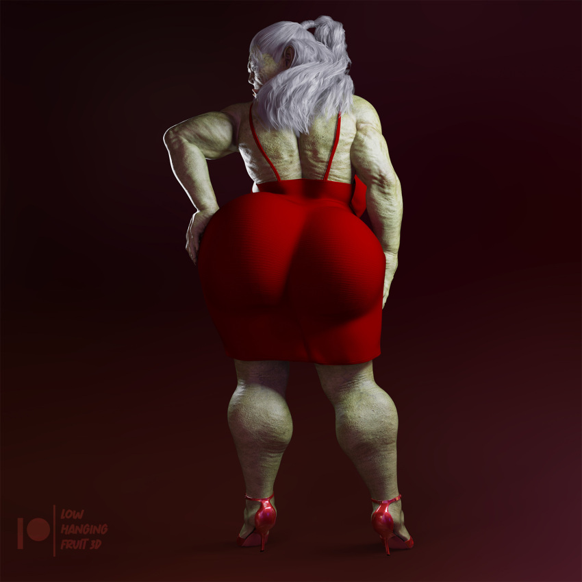 1girls 3d 3d_(artwork) aunt belly big_ass big_breasts daz3d daz_3d daz_studio dress feet female female_only green_skin high_heels highres large_ass lowhangingfruit3d_(artist) mature_female muscle muscles muscular muscular_female muscular_thighs nude old older_female orc orc_female pinup plain_background pointy_ears red_dress sagging_breasts solo thick_ass thick_thighs toe_claws vulta_(lhf3d) watermark