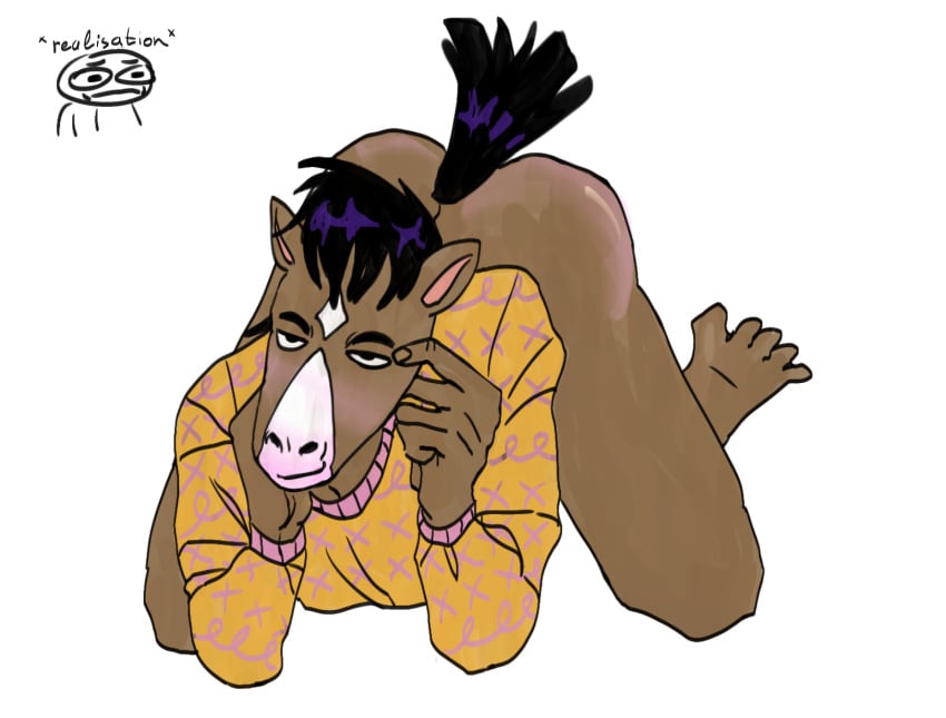 anthro ass_up black_hair blush bojack_horseman bojack_horseman_(character) equine flirting_with_viewer furry horse horse_boy horse_humanoid white_nose