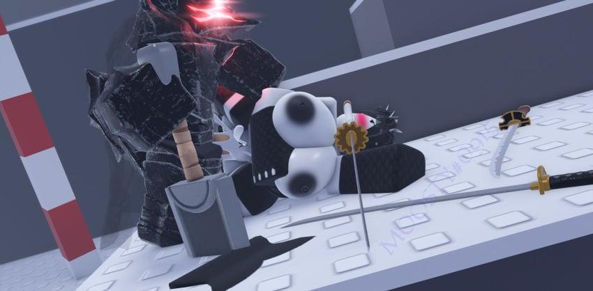 3d angry_eyes annoyed armor black_ears black_hair blush combat_warriors cum cum_in_pussy cum_inside dragon_lady_(moosty) glasses katana moosty outside roblox roblox_game robloxian self_upload side_view sidefuck snow tagme white_skin