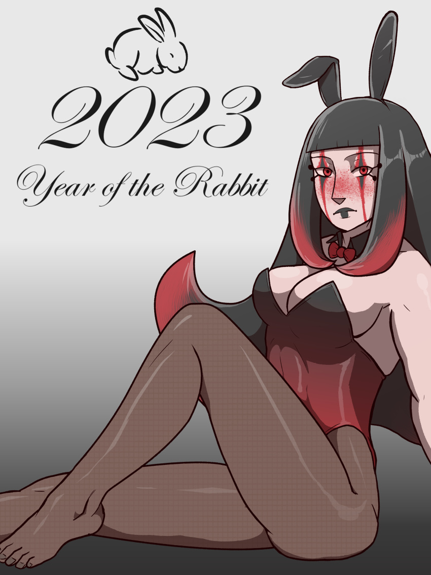 2022 2023s bunny_ears bunny_girl bunnysuit fishnets fluffyyutyrannus goth_girl happy_new_year irina_kozlova makeup original_character sitting the_art_class year_of_the_rabbit