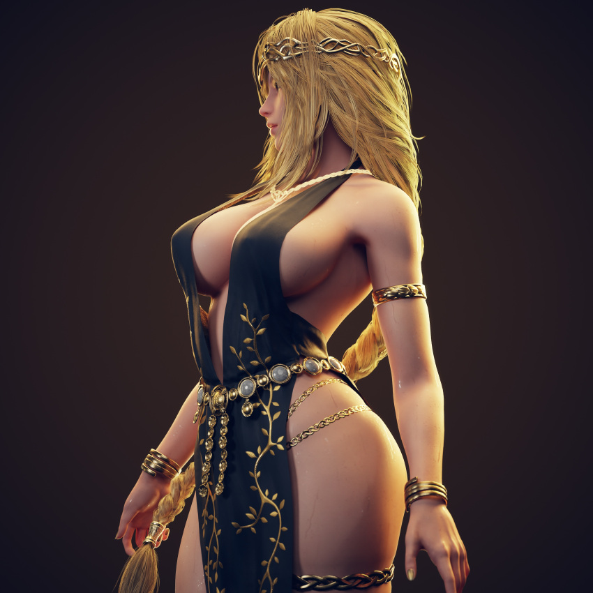 1girls big_ass big_breasts blonde_hair cleavage dress elden_ring female_only fromsoftware goddess golden_eyes milf model model_release queen_marika_the_eternal ryanreos thick_thighs