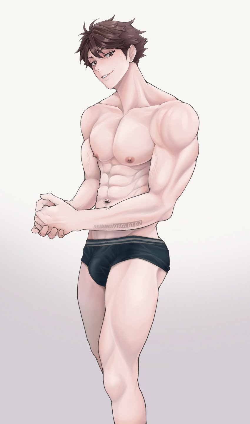 1boy bulge haikyuu!! looking_at_viewer male male_only muscular muscular_male oikawa_tooru_(haikyuu!!) onglai87 smile smiling smiling_at_viewer solo solo_male standing tagme underwear