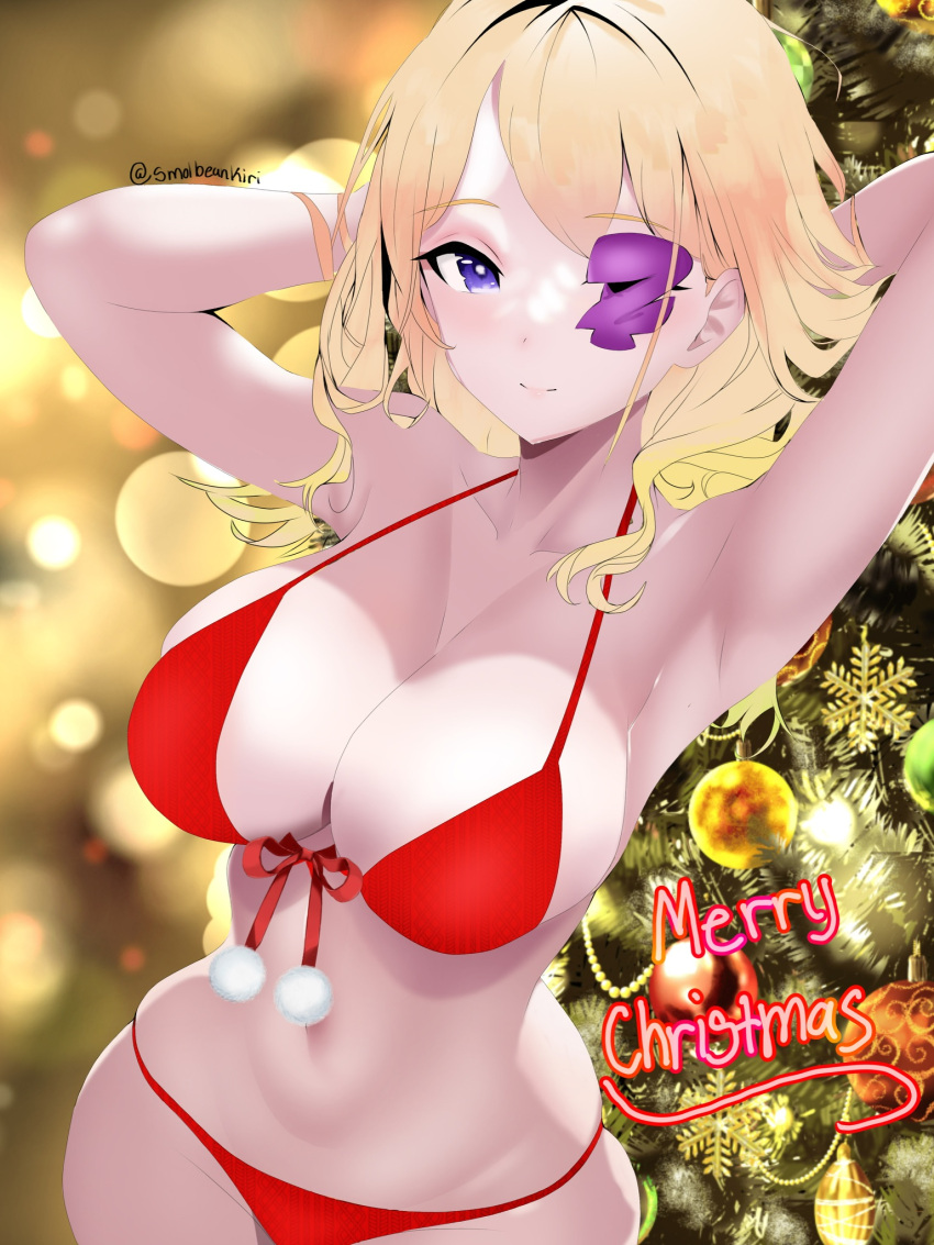 alternate_breast_size alternate_hairstyle bikini bikini_bottom bikini_top blonde_hair christmas eyepatch harime_nui kill_la_kill long_hair smolbeankiri