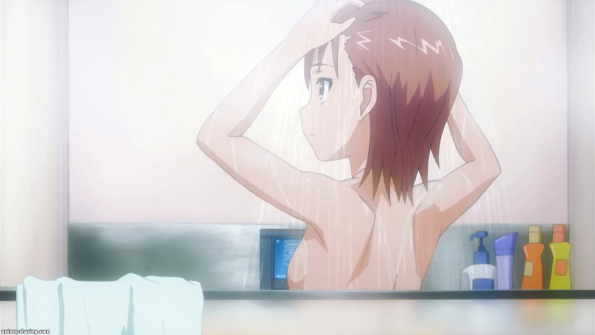 00s 1girls 2009 absurd_res arms_up bare_back bare_shoulders bath breasts brown_eyes brown_hair brunette completely_nude completely_nude_female female from_behind hi_res indoors matching_hair/eyes misaka_mikoto nude nude_female official_art over_tagged screencap see-through short_hair shoulder_blades shower shower_stall showering sideboob small_breasts solo standing steam teenage_girl teenager to_aru_kagaku_no_railgun to_aru_majutsu_no_index upper_body washing wet young