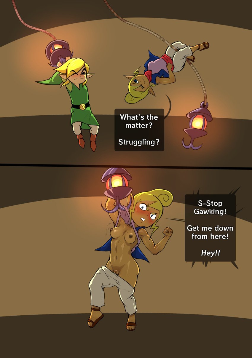 1boy 1girls breasts breasts_out dark-skinned_female dark_skin embarrassed female female_focus kokobiel lantern light-skinned_male light_skin link male male/female nipples pussy tan_body tan_skin tetra the_legend_of_zelda the_legend_of_zelda:_the_wind_waker the_wind_waker toon_link vagina wardrobe_malfunction wind_waker young