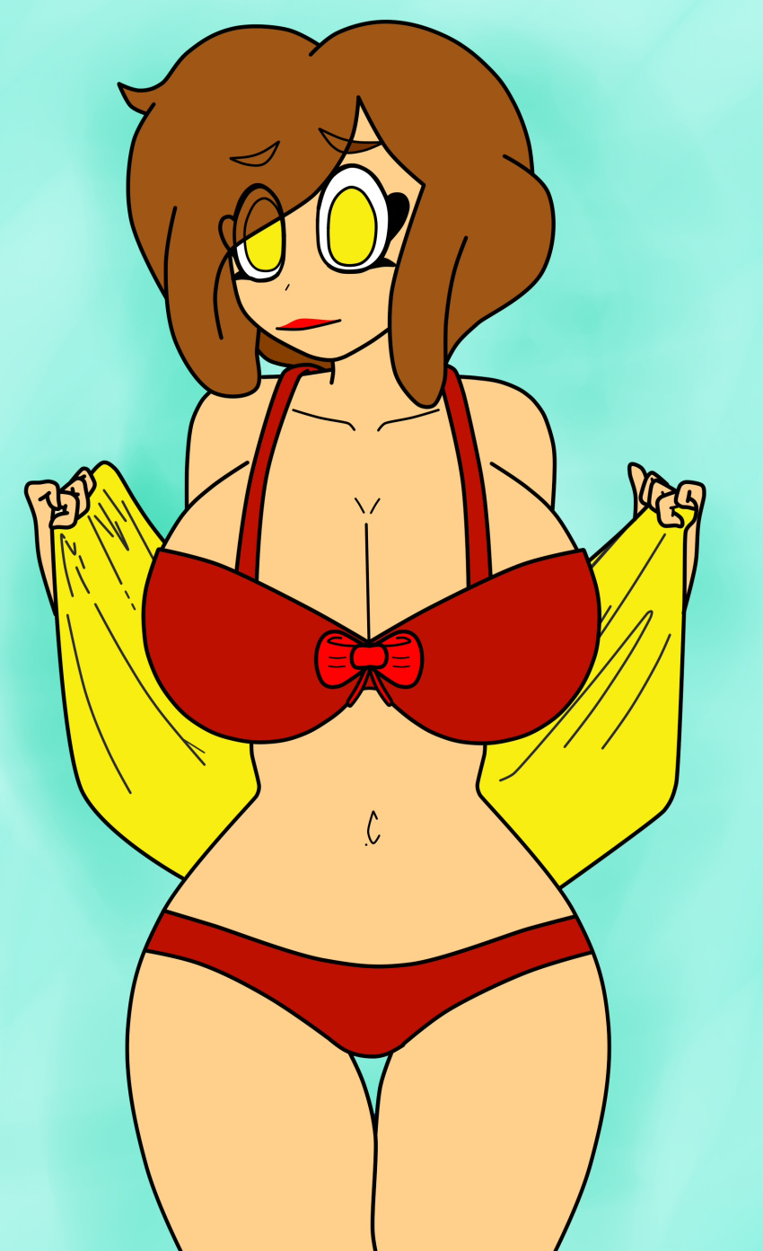 alternate_version_available blush brown_hair fhs fhsz3r0 fnafhs fnafhs_z3ro fnafhsrule34 freddy's_mom_(fnafhs) mama_de_freddy_(fnafhs) martha_(fnafhs) milf removing_shirt showing_breasts wex yellow_eyes