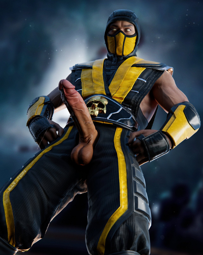 1boy balls bara big_penis boner clothed clothing erect_penis erection gay killystein male male_only mask masked masked_male mortal_kombat penis penis_out scorpion_(mortal_kombat) solo solo_male tough_guy