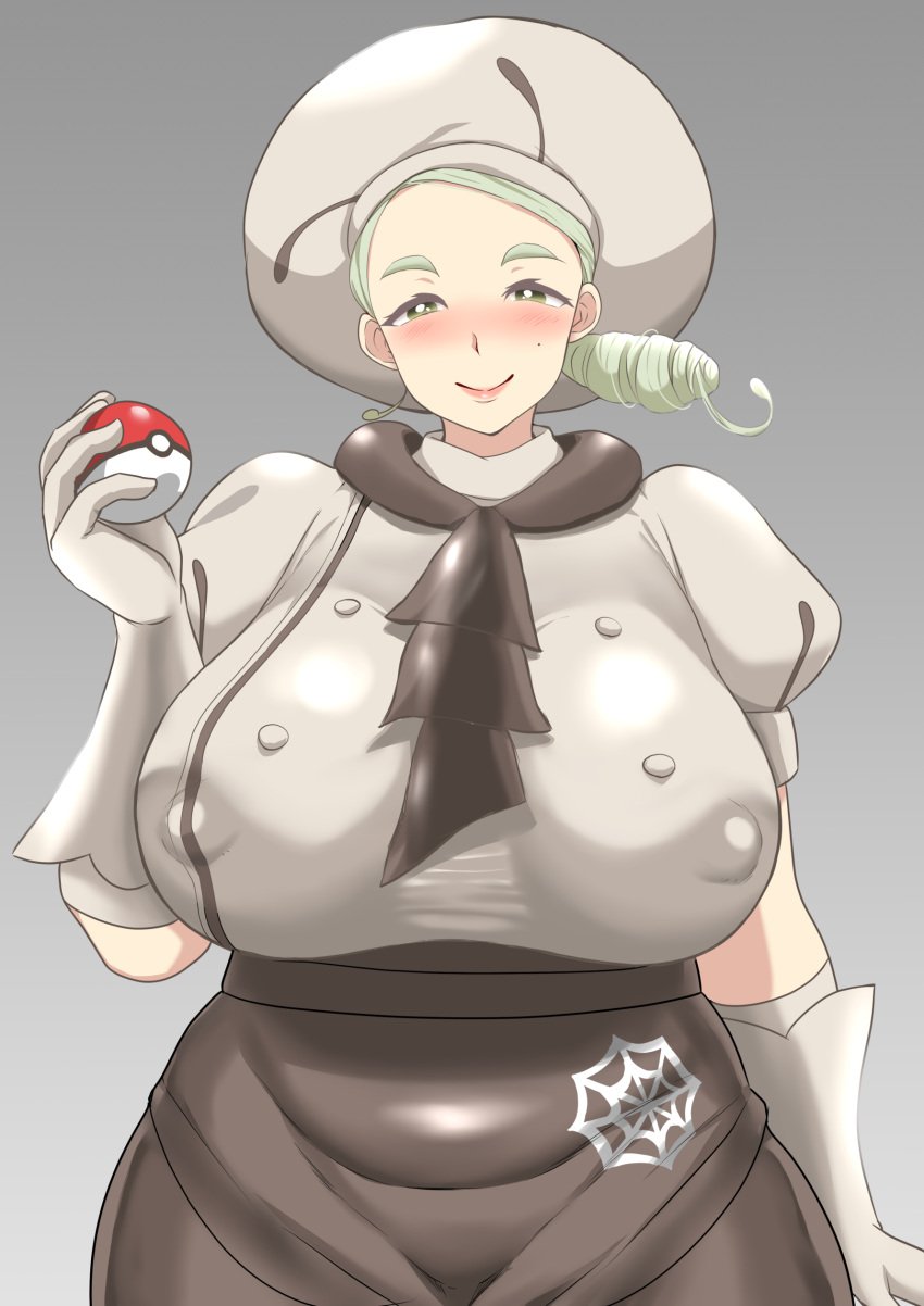 1girls alternate_breast_size big_breasts blush blushing breasts busty curvaceous curvy_body curvy_female curvy_figure female game_freak green_hair huge_breasts katy_(pokemon) large_breasts mole mole_under_eye nintendo pokeball pokemon pokemon_(game) pokemon_sv shiromochi_(123) voluptuous