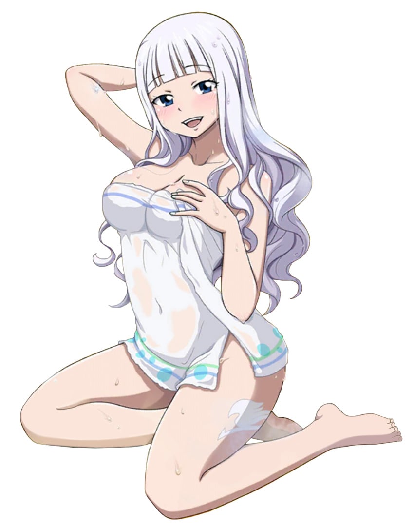 adorable bath_towel big_breasts blue_eyes breasts curvy curvy_figure fairy_tail fit fit_female holding_breast long_hair mirajane_strauss naked seductive seductive_eyes seductive_look seductive_pose seductive_smile slim_waist smile tattoo thick_thighs thighs towel vengadorazul21 waist_length_hair white_hair white_skinsuit