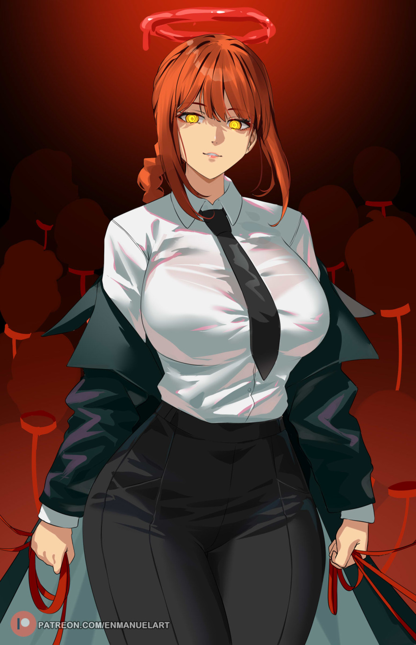 1girls big_ass big_breasts bursting_breasts chainsaw_man child_bearing_hips curvy curvy_figure demon_girl demoness enmanuelart20 female female_only femdom leash light-skinned_female makima_(chainsaw_man) office_lady red_hair scary suit_and_tie thick_thighs tight_clothing voluptuous wide_hips