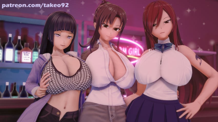 2023 3d 3girls arms_behind_back big_breasts bishoujo_senshi_sailor_moon black_hair breast_grab brown_eyes brown_hair cleavage clothing crossover curvaceous curvy erect_nipples_under_clothes erza_scarlet fairy_tail female female_focus female_only green_eyes happy_new_year huge_breasts hyuuga_hinata jeans koikatsu large_breasts looking_at_viewer makoto_kino naruto naruto_shippuden pinup ponytail purple_eyes red_hair revealing_clothes seductive seductive_smile skimpy skimpy_clothes squeezing_breast takeo92 text tight_clothing very_long_hair